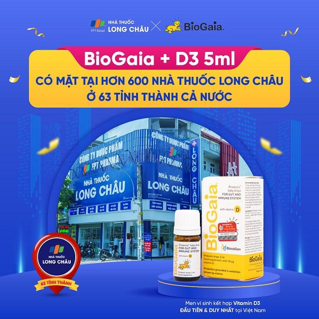​BioGaia + D3 5ml lên kệ hơn 600 nhà thuốc Long Châu trên toàn quốc